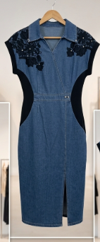 Lace Designed Shoulder Denim Midi Dress