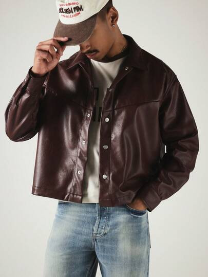 Faux Leather Shirt Jacket