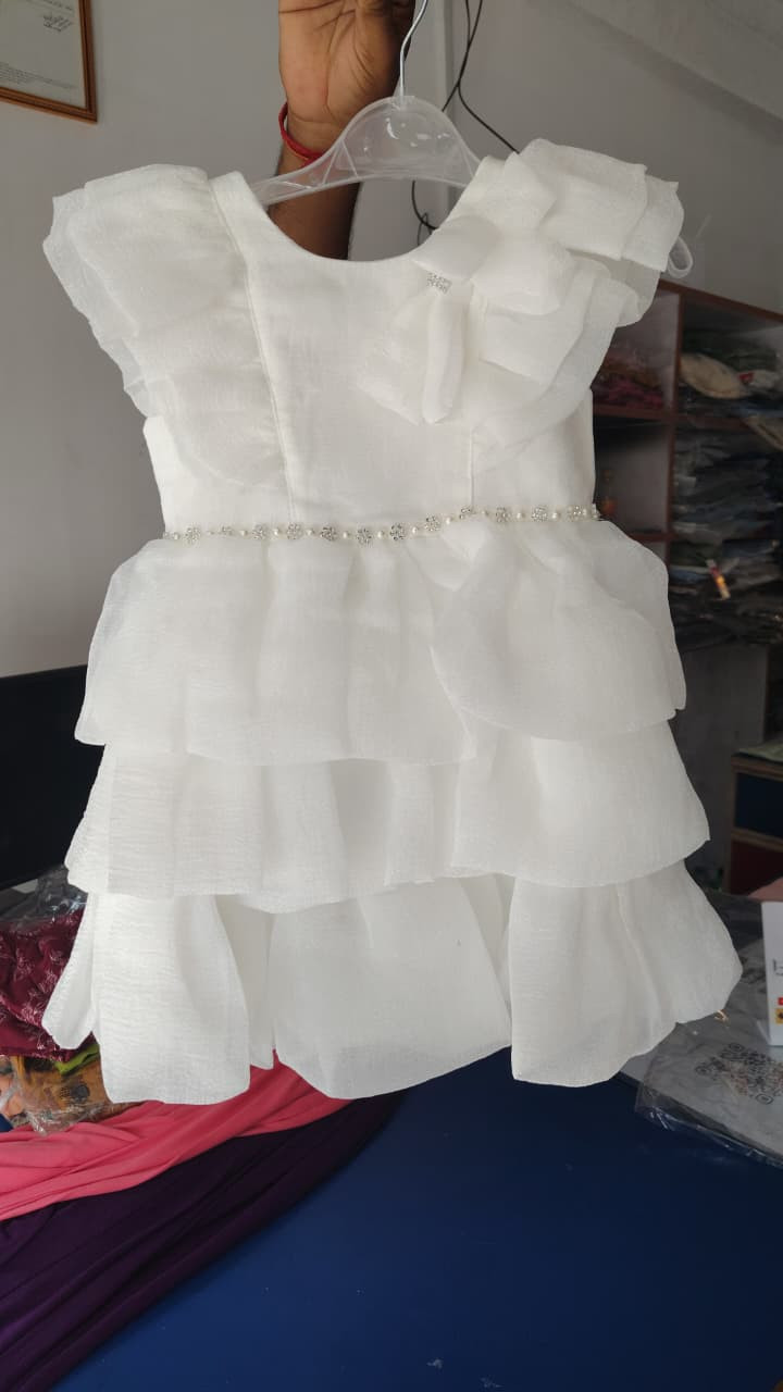 White Organza Tiered Ruffle Flower Girl / Princess Dress.
