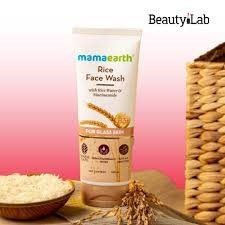 The item shown in the image appears to be a Mamaearth Rice Dewy Bright Face Wash featuring rice water and niacinamide in a 100 ml squeeze tube.