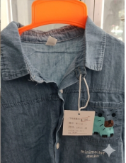 Children's Denim Short-Sleeve Shirt and Shorts Co-Ord Set.