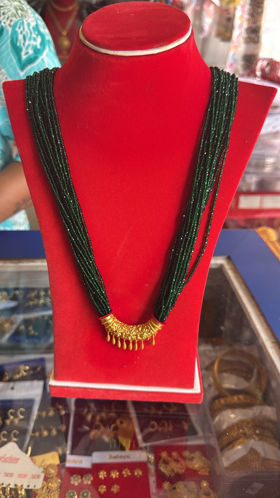 Gold Plated Mini C Tilhari In Red & Green medium Hydropote Nepali Traditional Jewellery