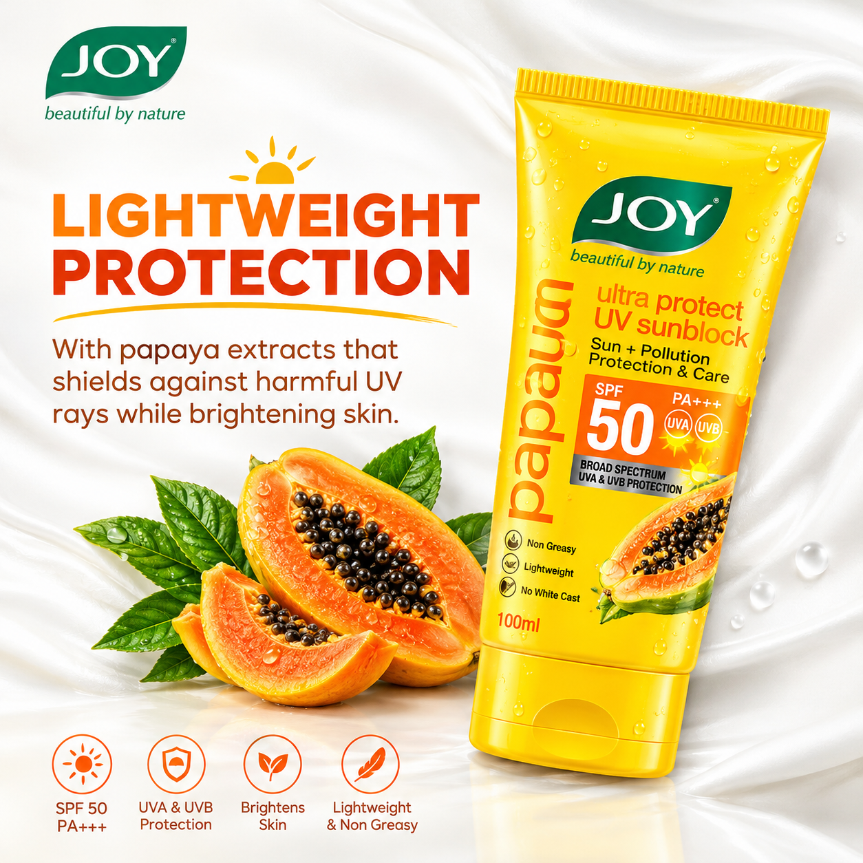 JOY Papaya Sun Extreme Protect UVA+UVB Shield SPF 70