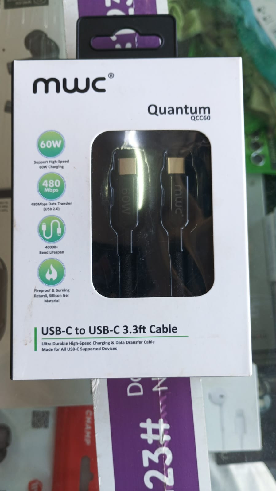mwc Quantum QCC60 USB-C to USB-C 3.3ft Cable.