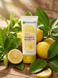 Garnier Bright Complete Vitamin C Face Wash featuring a prominent yellow and white design with a lemon graphic