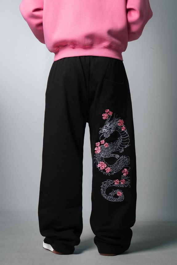 Anime Flower & Dragon Print Sweatpants