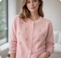 Cute Embroidered Cherry & Pearl Knit Cardigan.
