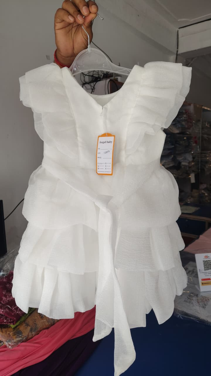 White Organza Tiered Ruffle Flower Girl / Princess Dress.