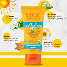 C De-Tan Sun Screen Gel Crème featuring SPF 50 PA+++ in an orange and blue pa