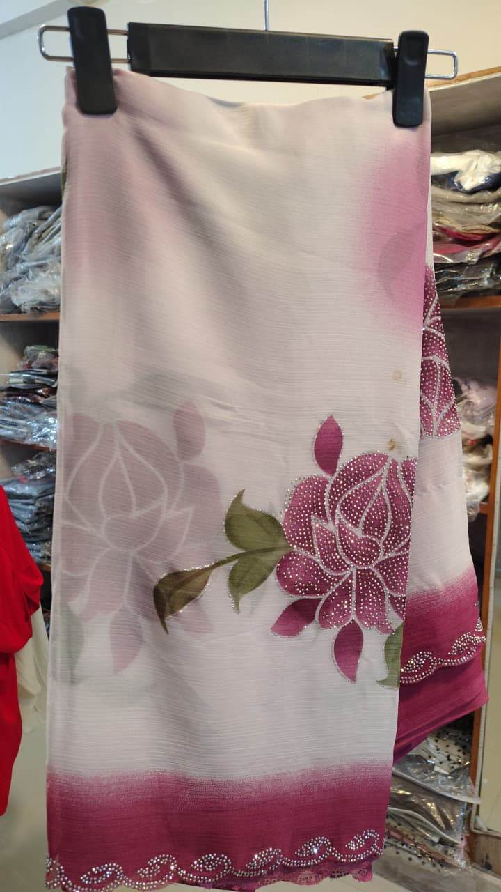 Pure Chiffon Brush Print Saree