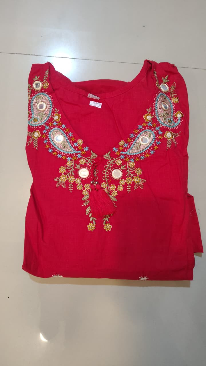 Pure Cotton Mirror Work A-Line Kurti Set.