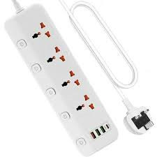 Armor AR-5004 PD 4000W Power Strip Multiplug featuring 4 universal AC sockets with individual push-button switches, a 3-meter cord, and built-in USB/Type-C fast-charging ports